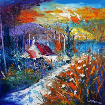 Stormy Autumn Sunset Dunrostan Cottage Knapdale 24x24